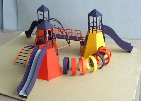 Playground Model Project For School, Playground Model Project, Playground Diorama, Model Playground, Science Exhibition Projects, Wooden Toys Design, School Kids Crafts, Craft Work For Kids, Parc D'attraction