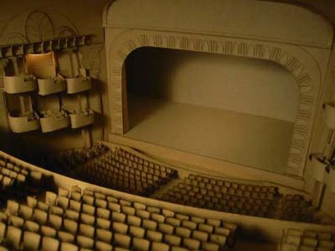 Cardboard Diorama, Cardboard Models, Painted Backgrounds, Theatre Inspiration, Cardboard Model, 3d Figures, Circus, Theater, Paper Crafts