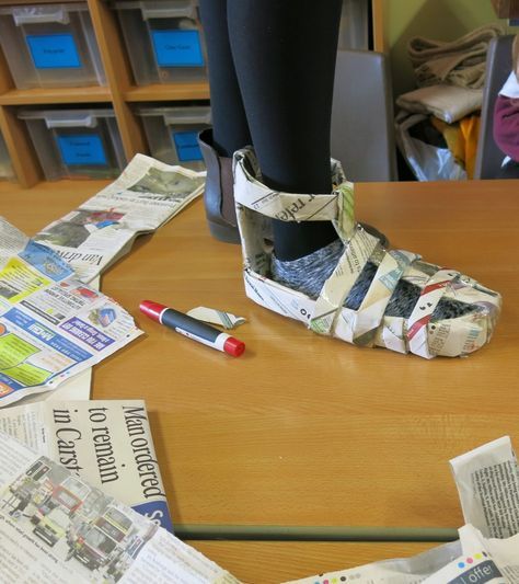 Newspaper shoe challenge - give students newspaper and tape and the possibilities are endless. STEAM project Newspaper Shoes, Stem Club, Steam Challenges, Steam Ideas, Student Newspaper, Steam Projects, Stem Challenge, Stem Steam, Steam Activities