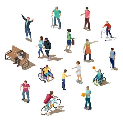 Isometric 3d set of different people doi... | Free Vector #Freepik #freevector Bikes Illustration, Isometric People, 3d People, People Design, People Png, Isometric Drawing, Architecture People, Art Web, Landscape Elements