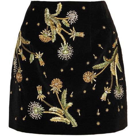 Topshop Unique Brunswick embellished cotton-velvet mini skirt ($750) ❤ liked on Polyvore featuring skirts, mini skirts, bottoms, short mini skirts, black miniskirt, cotton skirt, metallic mini skirt and embroidered skirt Áo Blu, Black Cotton Skirt, Digital Wardrobe, Black A Line Skirt, Short Black Skirt, Black Velvet Skirt, Unique Skirts, Soft Gamine, Embellished Skirt