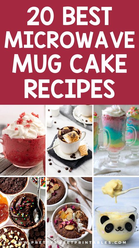 microwave mug cake recipes Mug Pie Microwave, Diy Mug Cake Mix Gift Ideas, Diy Mug Cake Recipes, Coffee Cup Microwave Cake Mug Recipes, Cooking In A Mug Recipes, One Cup Microwave Cake Mug Recipes, Baking In Microwave Recipes, Cake In A Mug Gift Ideas, Mug Treats Microwave Desserts