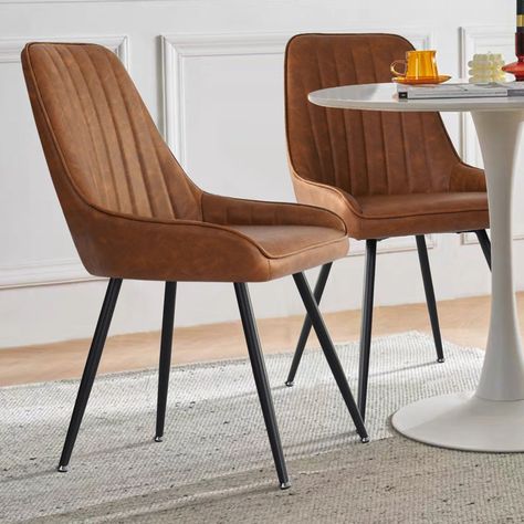 Wade Logan® Bhagirath Tufted Side Chair & Reviews - Wayfair Canada Faux Leather Chair, Faux Leather Dining Chairs, Retro Chair, Metal Dining Chairs, Stylish Chairs, Upholstered Side Chair, Leather Dining Chairs, Leather Dining, Transitional Decor