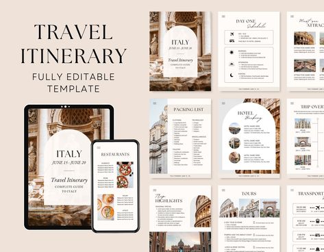 Travel Itinerary Template | Printable Travel Guide | Travel Agent Planner | Modern Minimal Travel Planner | Canva Template Itinary Travel Template, Canva Travel Itinerary, Vacation Itenary Template, Travel Itenary Template, Aesthetic Itinerary, Travel Itinerary Design, Free Travel Itinerary Template, Travel Guide Book Design, Trip Itinerary Template