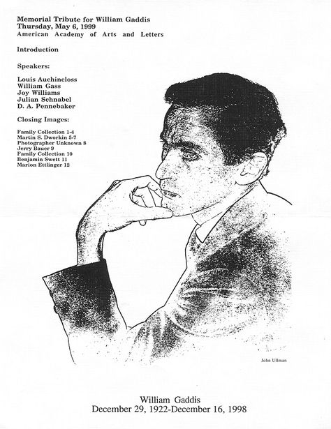 William Gaddis William Grill Illustration, William Gaddis, William Strang, William Kentridge Charcoal, William Glackens, Joy Williams, William Kentridge Sculpture, Photographer, Movie Posters