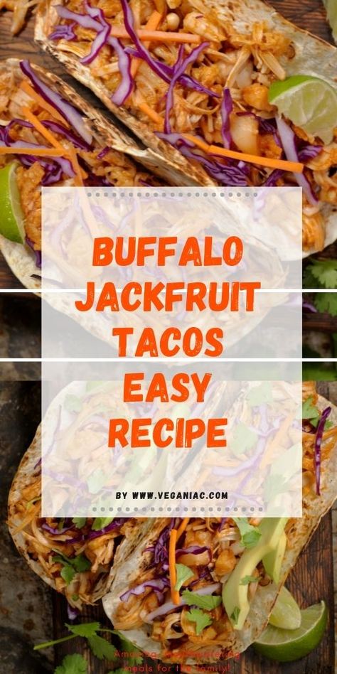 Buffalo Jackfruit Tacos Recipe https://veganiac.com/buffalo-jackfruit-tacos-recipe/ #veganrecipe #healthyfood Vegan Mochi Recipe, Buffalo Jackfruit, Vegan Frittata, Jackfruit Tacos, Canned Jackfruit, Chocolate Ganache Recipe, Spicy Tacos, Vegan White Chocolate, Vegan Ranch