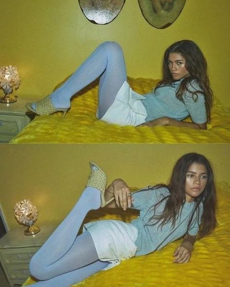 All Posts • Instagram Colorful Tights Outfit, Zendaya Photoshoot, Colorful Tights, Colored Tights Outfit, Pattie Boyd, Blue Tights, 70s Outfits, Bridget Jones, Colored Tights