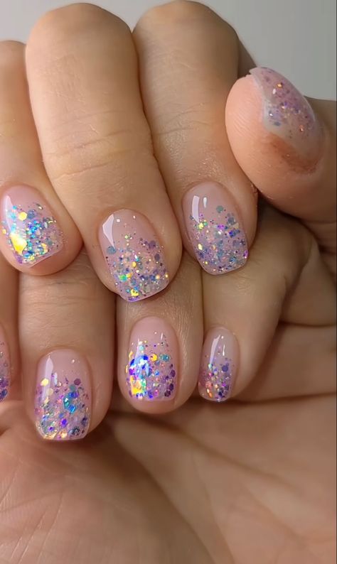 Nails With Pink Acrylic Powder, Simple Sparkle Nails, Shellac Nails Designs, Nail Art Paillette, Chunky Glitter Nails, Confetti Nails, Cute Gel Nails, Disney Nails, Sparkle Nails