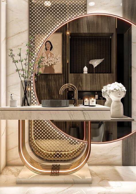 GUEST BATHROOM on Behance Dressing Mirror Designs, Contemporary Dressing Tables, Toilet Design Modern, Modern Dressing Table Designs, Mirror Dressing Table, Mirror Dressing, Washbasin Design, Dressing Table Design, Bathroom Decor Luxury