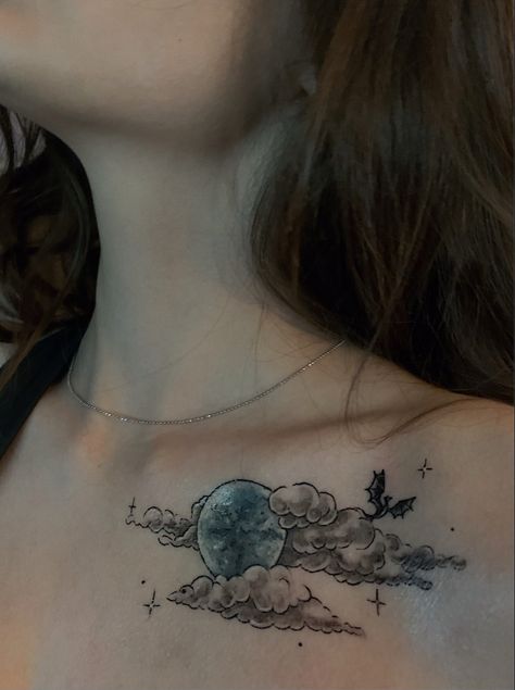 Moon+clouds+stars+dragon tattoo Moon Clouds And Stars Tattoo, Moon Cloud And Stars Tattoo, Cloud Dragon Tattoo, Cloud Tattoo Neck, Cloud Collar Bone Tattoo, Cloudy Moon Tattoo, Dragon Clouds Tattoo, Cloud And Moon Tattoo, Moon Clouds Tattoo