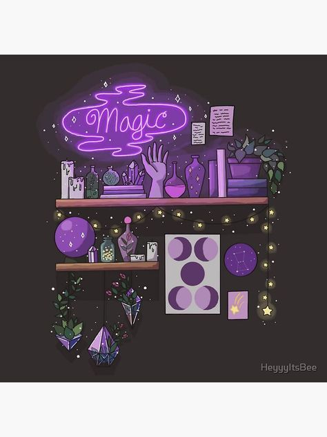 "Neon Magic, fortune tellers apothecary shelf" Magnet by HeyyyItsBee | Redbubble Tarot Room Decor, Fortune Teller Shop, Apothecary Shelf, Magic Cabinet, Fortune Tellers, Halloween Apothecary, Magic Store, Bts Tattoos, Dream Jobs