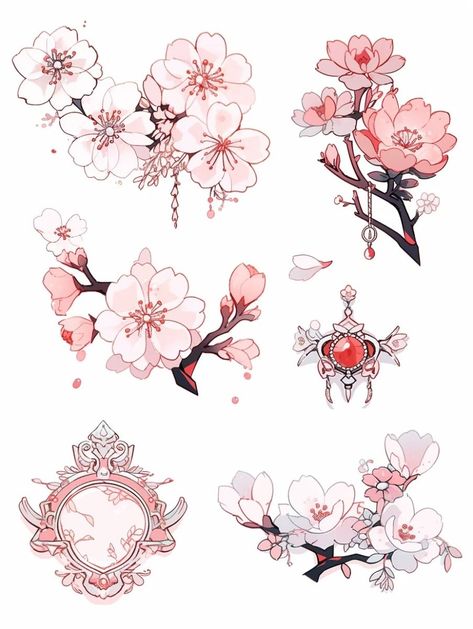 Genshin Flowers, Flower Character Design, Cherry Blossom Fairy, Sakura Illustration, Cherry Blossom Drawing, Accessories Design Sketch, Dragon Tattoo Ideas, Bg Design, Dragon Tattoos