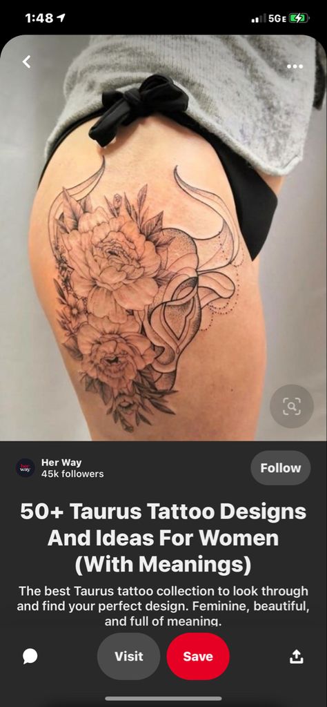 Taurus Bull Tattoos For Women, Taurus Tattoo For Women, Taurus Bull Tattoos, Taurus Bull, Taurus Tattoos, Bull Tattoos, Thigh Piece, Thigh Tattoos Women, Thigh Tattoo