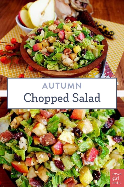 Autumn Chopped Salad highlights pears, apples, roasted peanuts, and dried cranberries in this delicious and filling, fall salad recipe. Apple Pear Salad Recipe, Fall Lettuce Salad Recipes, Fall Chopped Salad Recipes, Fall Salads Recipes, Fall Chopped Salad, Autumn Chopped Salad, Fall Salad Recipes, Filling Salad Recipes, Fall Salads