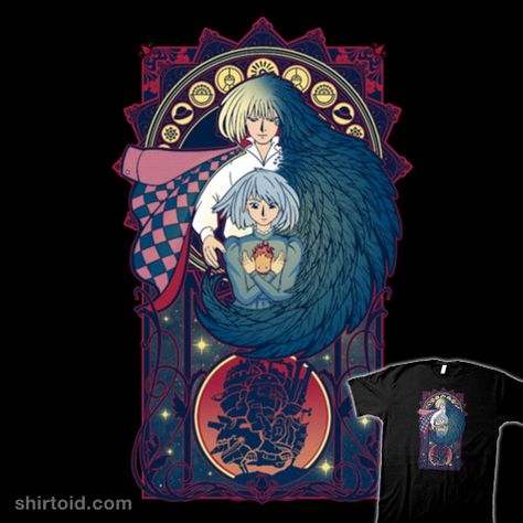 Art of a Moving Castle | Shirtoid #anime #artnouveau #calcifer #chocolateraisinfury #film #howl #howlsmovingcastle #movies #sophiehatter Howls Moving Castle Art, 하울의 움직이는 성, Studio Ghibli Fanart, Personajes Studio Ghibli, Studio Ghibli Background, Howl And Sophie, Howls Moving, Ghibli Artwork, Howl's Moving Castle