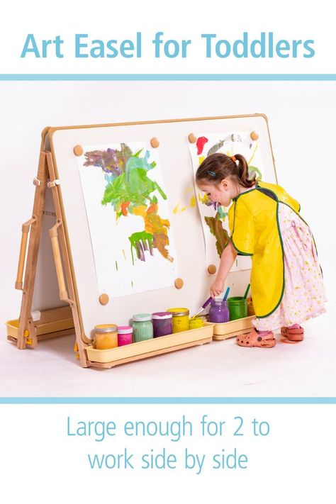 little girl painting at toddler art easel Toddler Easel, Infant Toddler Classroom, Floor Easel, Toddler Classroom, Art Area, Art Easel, High Quality Furniture, Art Classroom, Wooden Handles