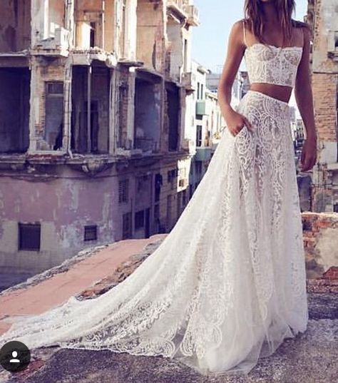 Boho Two Piece Wedding Dress, Top And Skirt Wedding Dress, Wedding Two Piece Dress, Slinky Wedding Dress, Indian Wedding Aesthetic, Wedding Dress Two Piece, Bridal Crop Top, Wedding Dress Aesthetic, 2 Piece Wedding Dress