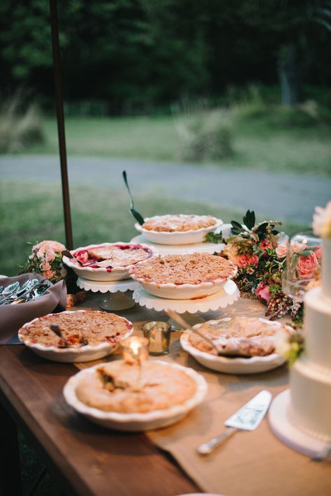 Cottagecore Wedding, Wedding Pie, Vegan Wedding Cake, Pie Party, Vegan Wedding, Wedding Dessert Table, First Thanksgiving, Pie Bar, Lodge Wedding