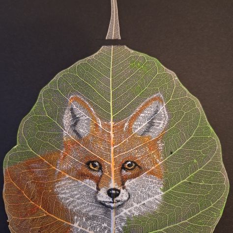 Hand painted onto a real skeleton leaf Real Skeleton, Leaf Art, Skeleton, Fox, Hand Painted, Quick Saves, Art