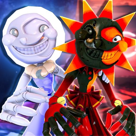 Eclipse Fnaf Pfp, Eclipse And Lunar Show, Eclipse And Lunar Fnaf Fanart, Lunar Fanart, Fnaf Eclipse, Eclipse And Lunar, Glamrock Animatronics, Minecraft Survival World, Minecraft Landscape