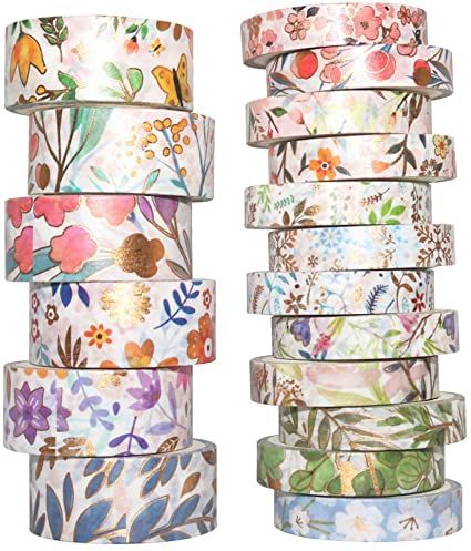 YUBBAEX Washi Tape Set Decorative Tape Craft Supplies for DIY, Bullet Journal, Craft, Gift Wrapping, Scrapbooking (Spring Floral 18 Rolls): Amazon.co.uk: Kitchen & Home Diy Washi Tape Crafts, Journaling Designs, Summerhouse Ideas, Knitting Journal, Dream Art Room, Gold Washi Tape, Diy Washi Tape, Washi Tape Ideas, Washi Tape Crafts