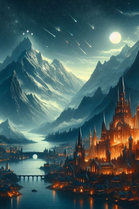 Velaris also known as the Court of Dreams and the City of Starlight from A court of Throne and roses Velaris City Of Starlight Wallpaper, Velaris Painting, The Court Of Dreams, The City Of Starlight, Room Landscape, Court Of Dreams, Velaris City Of Starlight, City Of Starlight, Book City