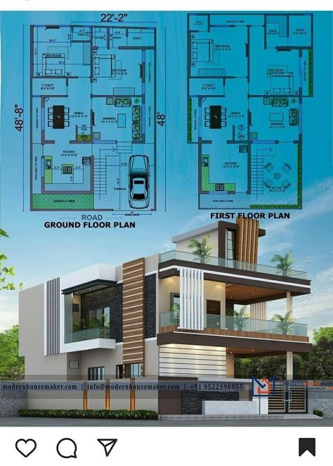 2 Storey House Design Modern Floor Plans, Building Design Plan, 2bhk House Plan, House Outer Design, Affordable House Plans, Two Story House, Small House Design Exterior, Building House Plans Designs, House Plan Gallery