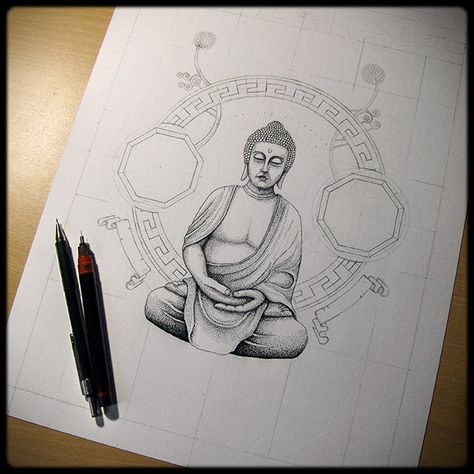 Bouddha - Dessin en cours de création - étape 2 Plus Human Features, Buddha Tattoo Design, Buddha Tattoo, Lord Buddha, Thangka Painting, Buddha Image, Mandala Art, Ganesha, Figurative