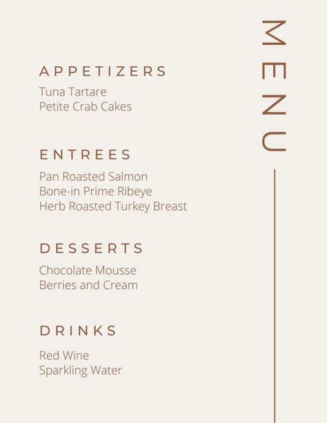 Free printable, customizable lunch menu templates | Canva Wedding Menu Template Free Printables, Diy Dinner Menu Cards, Editable Menu Template Free, Dinner Menu Template Free Printable, Menu Template Free Printable, Christmas Lunch Menu, Herb Roasted Turkey Breast, School Lunch Menu, Free Menu Templates