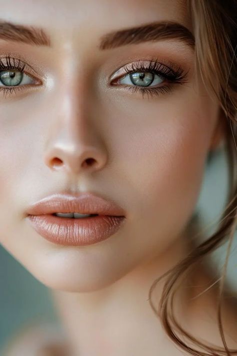 Wedding Day Makeup Brunette, Bridal Makeup For Blue Eyes Brown Hair, Wedding Makeup Ideas For Hazel Eyes, Fall Bridal Makeup For Green Eyes, Wedding Makeup For Blue Green Eyes, Pale Wedding Makeup, Fall Wedding Makeup For Bride Green Eyes, Wedding Makeup For Pale Skin, Ethereal Bridal Makeup