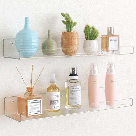 PRICES MAY VARY. 【SPACE SAVING & LOOK NEATER】 2 pack acrylic shelves for wall provide multi-layer storage, allowing you to utilize wall space more efficiently. You can conveniently store everything while keeping your room organized. It's a great space-saving wall organizer! 【UNIQUE DECORATION FOR ANY ROOM】 Invisible display shelves for bedroom, living room, bathroom, kitchen can not only display your items, but also add decor to your room. Everything looks clear on the acrylic wall shelf with hi Bookshelves For Kids, Bookshelves Display, Kitchen Room Decor, Invisible Shelves, Acrylic Wall Shelf, Acrylic Shelves, College Bedroom Apartment, Organizer For Bathroom, Room Organization Bedroom