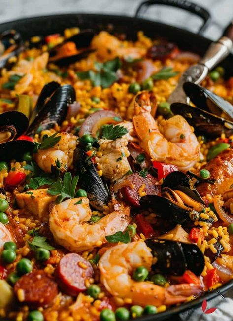 Easy Homemade Spanish Paella Recipe - Chef Lola's Kitchen Sheet Pan Paella, Authentic Paella Recipe, Spanish Cuisine Recipes, Bobby Flay Paella Recipe, Best Paella Recipe Authentic, Baked Paella Recipe, Spanish Dishes Recipes, Filipino Paella Recipe, Paella Aesthetic