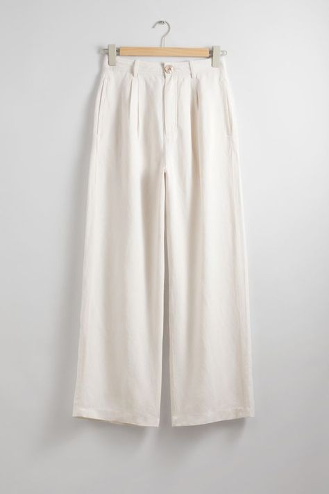 Relaxed Breezy Trousers - High waist - Regular length - Cream - Ladies | H&M GB 4 Cream Trousers, Tights Fashion, Jumpsuit And Blazer, Knit Outerwear, Swimwear Shorts, Clothing Essentials, Fashion Story, High Waisted Trousers, Scarf Hairstyles