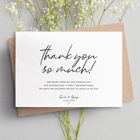 The Best Etsy Wedding Thank You Cards to Show Your Appreciation | Junebug Weddings Thanks Card Wedding, Personalised Thank You Cards, Thank You Typography, Simple Wedding Cards, Wedding Thank You Postcards, Simple Thank, Cards Simple, Wedding Thanks, Small Business Cards