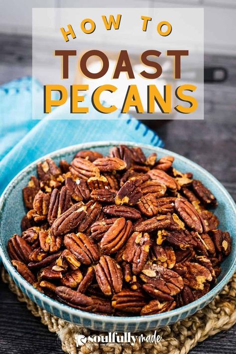 Learn How to Toast Pecans in the oven, on the stovetop, or in the microwave for more flavor and extra crunch! Roasting Pecans takes ordinary pecans and turns them into absolutely fantastic in just minutes. Seasoned Pecans, How To Toast Pecans, Cinnamon Roasted Pecans, Toast Pecans, Roasted Pecans Recipe, Pecan Halves, Whole 30 Snacks, Roasted Pecans, Healthy Snack Options