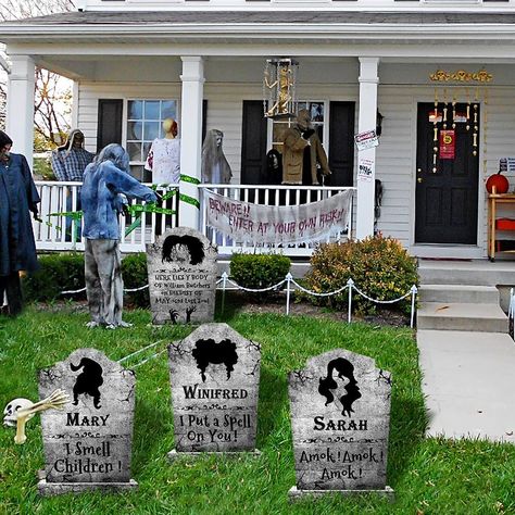 Amazon.com : LimBridge Outdoor Halloween Decorations, 4ct Large Hocus Pocus Witches Tombstones, Halloween Gravestone Decor Yard Signs with Stakes, 16" Tall Realistic Scary Graveyard Headstone, for Kids Home Party : Patio, Lawn & Garden Scary Graveyard, Halloween Headstone, Halloween Gravestones, Unique Halloween Decorations, Hocus Pocus Witches, Outdoor Halloween Decorations, Hocus Pocus Halloween, Romantic Bedroom Decor, Haunted House Party