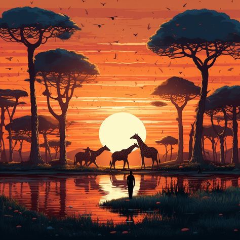 African Landscape Animals Of Africa, Africa Painting, Animal Photography Wildlife, African Skies, Landscape Painting Tutorial, Photography Wildlife, Landscape Tattoo, Shake Off, African Wildlife