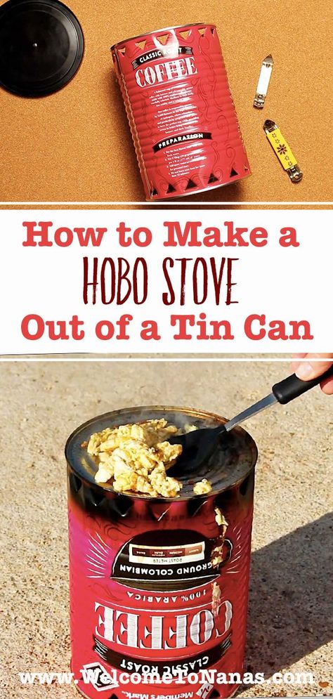 Hobo Stove Tin Cans, Hobo Stove Diy, Campfire Tin Can Cooking, Diy Camping Stove, Tin Can Stove, Tin Can Cooking, Diy Camp Stove, Hobo Stove, Diy Stove