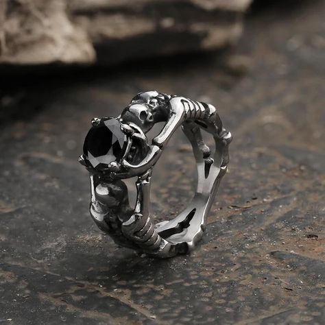 (1) Handmade Jewellery, Small Size Products – Page 2 – GTHIC Goth Wedding Ring, Vampire Ring, Black Skull Ring, Goth Ring, Sterling Silver Skull Rings, Dark Jewelry, Silver Skull Ring, Black Gems, Witch Jewelry