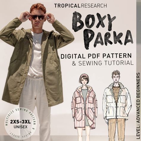 Mens Clothing Sewing Patterns, Parka Pattern, Sewing Practice, Sewing Garments, Oversized Parka, Quilt Coat, Mini Tutorial, Pattern Hack, Beginner Sewing