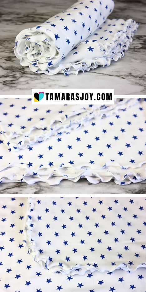 Easily sew a swaddle baby blanket using jersey fabric and a special hemming method to get this adorable ruffled trim. Beginner Sewing Tutorial with video. Swaddle Blanket Tutorial, Baby Blanket Patterns Sewing, Swaddle Blanket Pattern, How To Sew Baby Blanket, Baby Blanket Tutorial, Blanket Tutorial, Sew Baby, Baby Rag Quilts, Puff Quilt