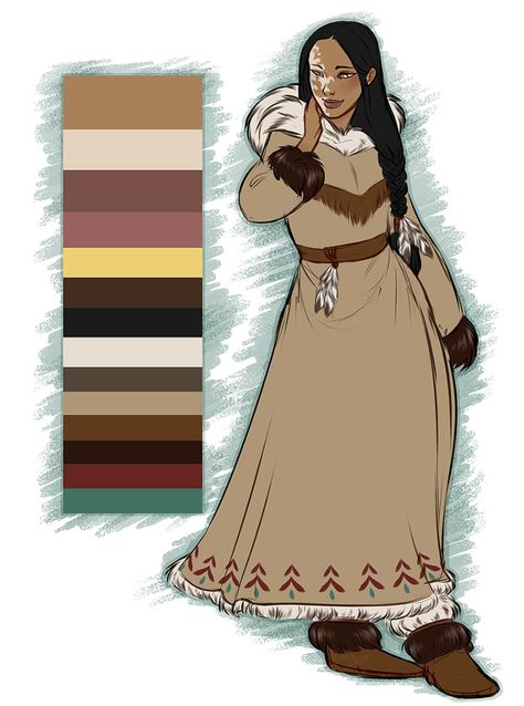 Native Inspired Outfits, Navajo Character Design, Indigenous Concept Art, Inuit Clothing Drawing, Native American Oc Art, Indigenous Oc, Indigenous Character Design, Inuit Character Design, Native American Oc