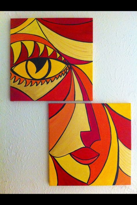 Double piece. Acrylic on canvas Connecting Paintings Canvases, Long Canvas Painting Ideas Easy, Double Canvas Painting Ideas, Canvas Art Gifts, Kids Canvas Art, Painting Ideas Easy, Afrique Art, Simple Canvas Paintings, Canvas Painting Ideas