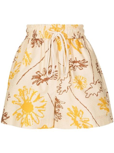 floral-print high-waisted shorts Lee Mathews, Short Shorts, Drawstring Waistband, High Waisted Shorts, Alexander Wang, Miu Miu, Casual Shorts, Alexander, Floral Print