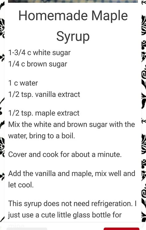 Home made maple syrup.  Found on fb. How To Make Maple Syrup At Home, Homemade Maple Syrup Recipe, Home Made Syrup, Homemade Syrup For Pancakes, Diy Syrup Recipes, Corn Syrup Recipes, Homemade Pancake Syrup, Homemade Maple Syrup, Baking Conversion Chart