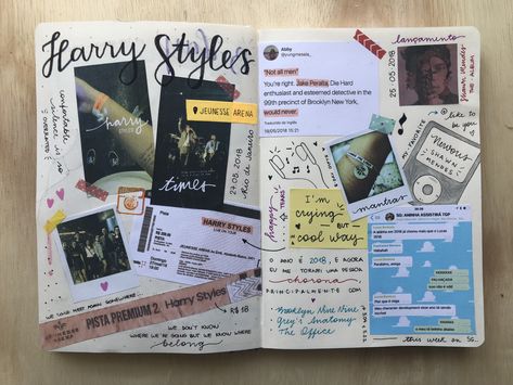 Harry Styles Journal Aesthetic, Scrapbook Ideas For Concerts, Harry Styles Notebook Ideas, Concert Memory Book, Concert Memories Ideas, Show Journal Ideas, Personal Scrapbook Ideas, Harry Styles Scrapbook Ideas, Concert Book Ideas