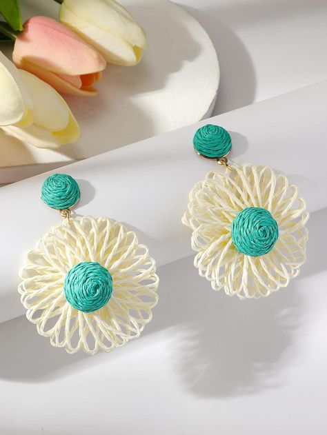 Summer Beach Fashion, Raffia Earrings, Earrings For Summer, Straw Earrings, Daily Wear Jewellery, Flower Drop Earrings, Sunflower Earrings, Summer Fashion Beach, Beach Fashion