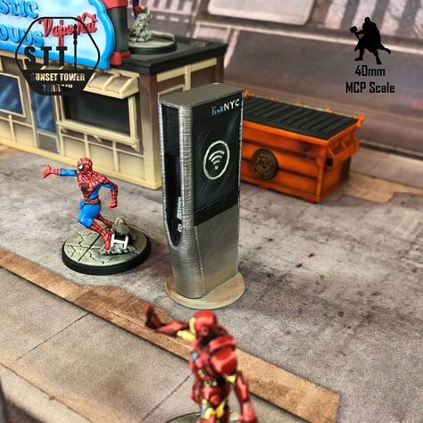 LinkNYC Link free wifi in New York - Size 1 terrain for Marvel Crisis Protocol. Sunset Tower Terrain Marvel Crisis Protocol Terrain, Marvel Crisis Protocol, Model Terrain, Crisis Protocol, Cyberpunk Games, Resin Printing, Gaming Table, Wifi Network, Using Acrylic Paint