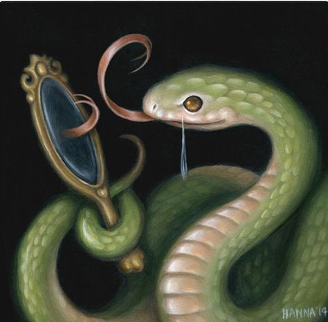 Hanna Jaeun | "Snake in the Mirror" Dibujos Ideas, Snake Painting, Mirror Drawings, Virgo Sun, Flash Ideas, Snake Drawing, Leo Rising, Oil Painting Inspiration, Snake Art