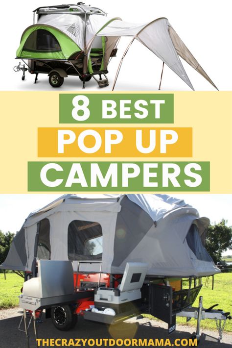 Check out the best 8 pop up campers! You'll get ideas for pop up camper layouts from major brands like Jayco but also small brands you might not have heard of! Opus Camper, Best Pop Up Campers, Pop Up Campers, Pop Up Camper Trailer, Camper Diy, Pop Up Trailer, Camper Hacks, Best Camping Gear, Camper Camping